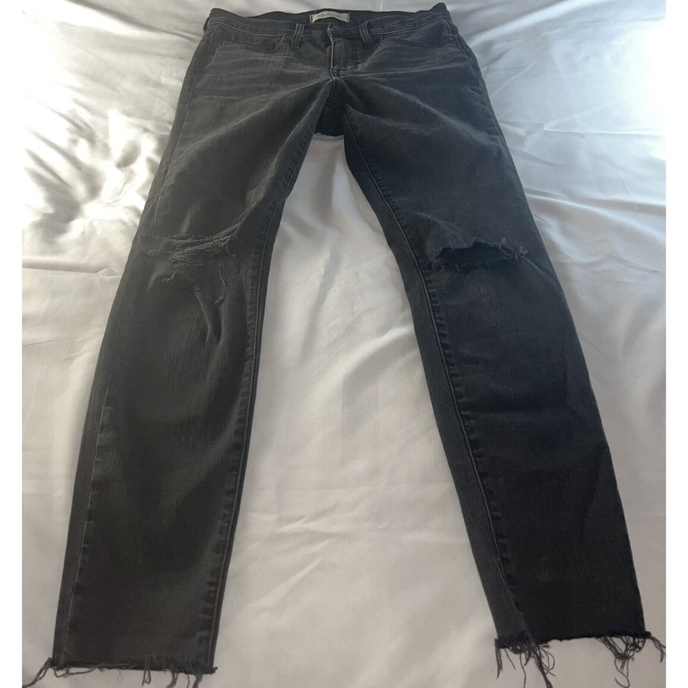 Madewell 9" High-Rise Skinny Jeans Distressed Ripped Frayed Black Womens SZ 28